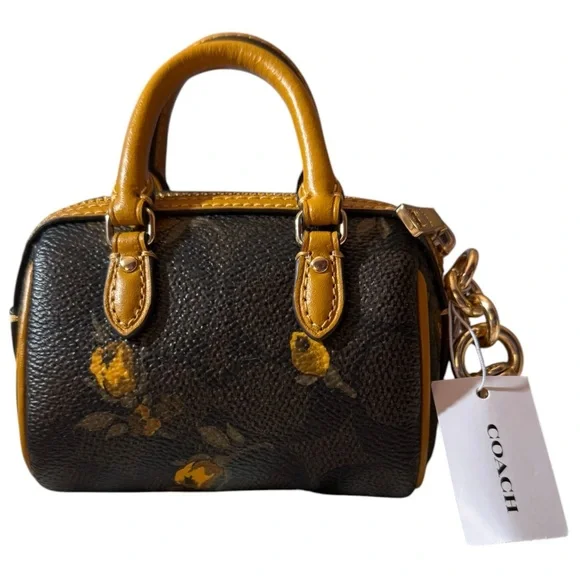 Coach Mini Rowan Bag Charm in Signature Canvas with Floral Print, NWT - Picture 2 of 9